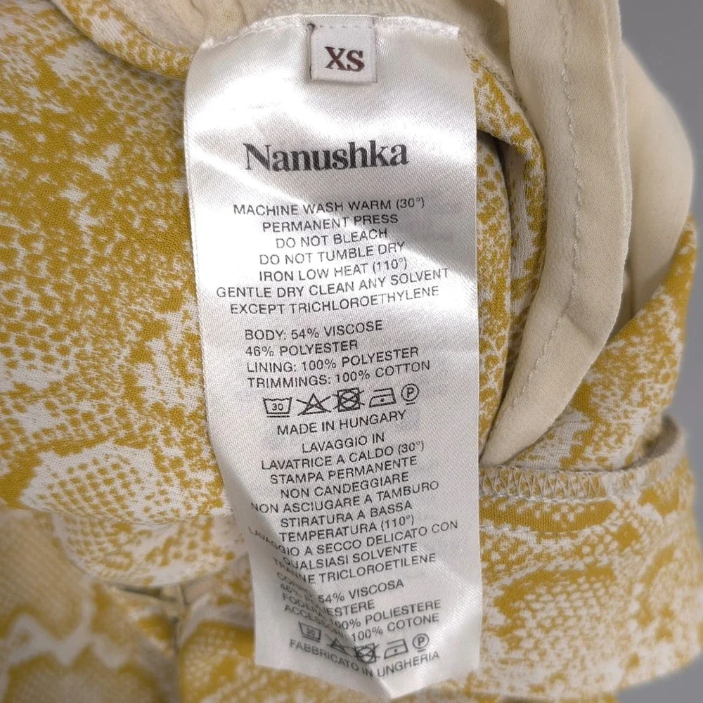 NANUSHKA Women's Wide Leg Snakeskin‎ Pants XS Yellow Relaxed Viscose Trousers